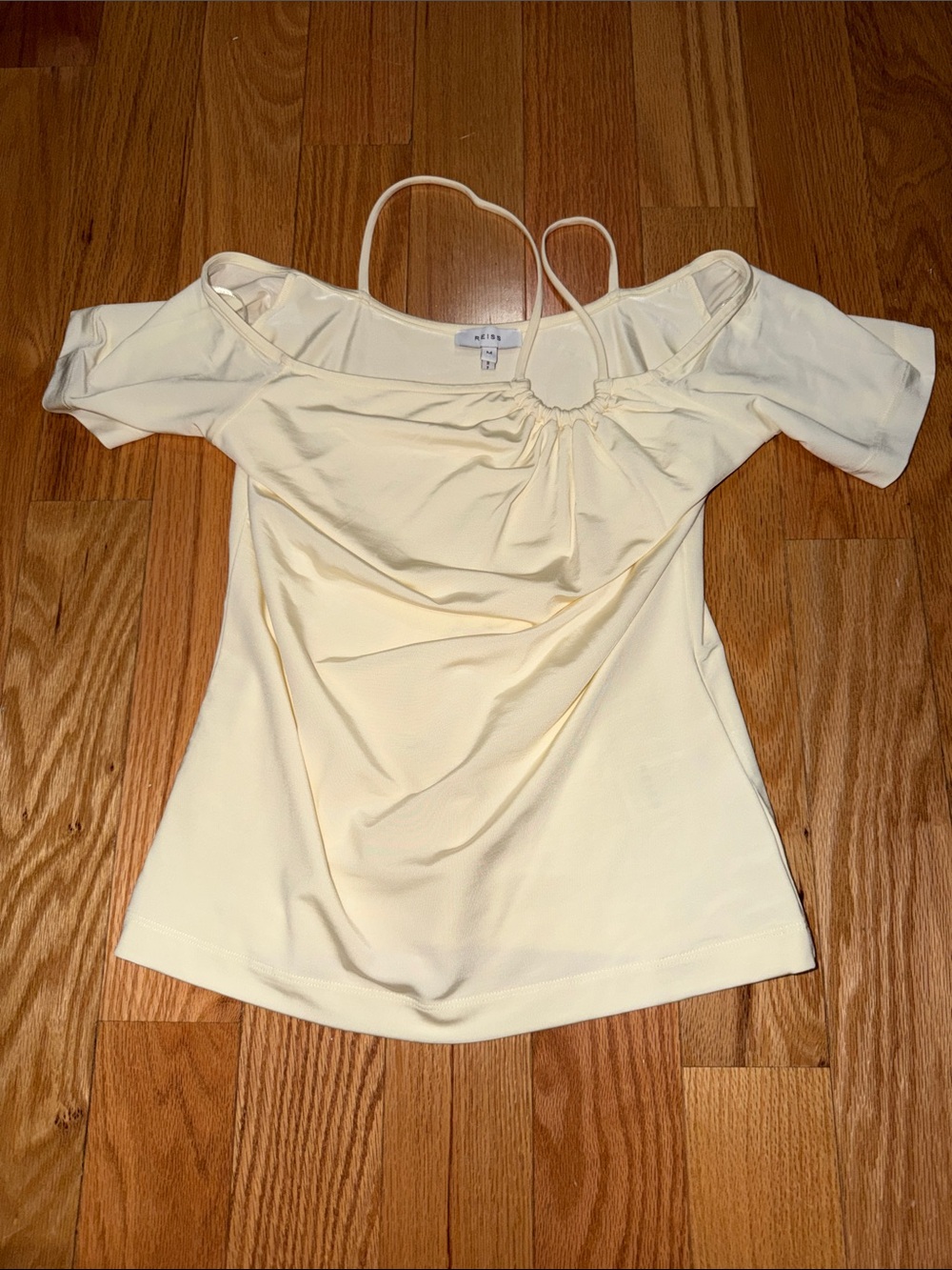 Reiss Off-Shoulder Cream Women's Top with Spaghetti Strap